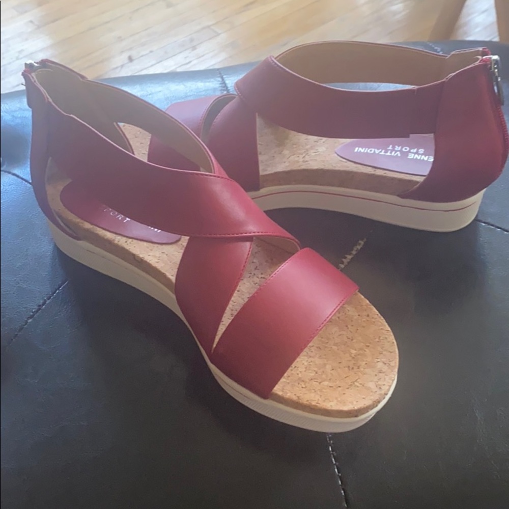 Adrienne Vittadini Cheers Red Low Wedge Sandals